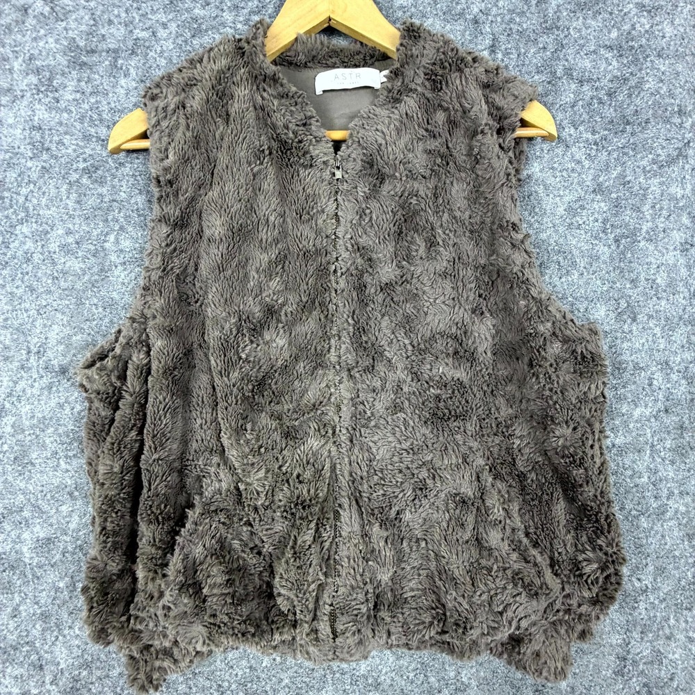 Astr The Label Sherpa Vest Womens Large Gray Winter Outdoor Boho Full Zip